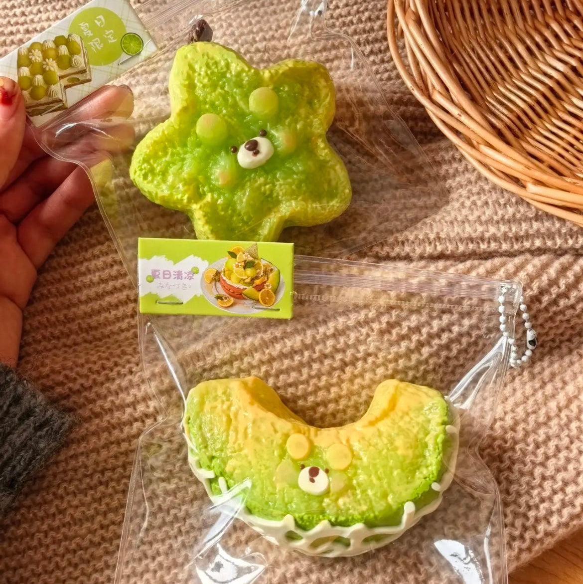 1A【Little Bear Cantaloupe/Starfruit】Inedible Handmade Silicone Squishy Toy