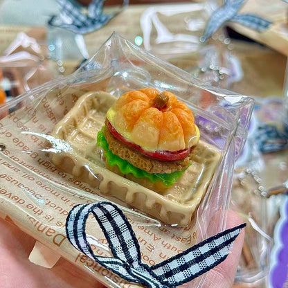 1A【Mini Pumpkin Burger 】Inedible Handmade Silicone Squishy Toy