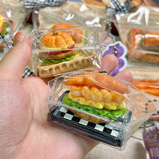1A【Mini Pumpkin Burger 】Inedible Handmade Silicone Squishy Toy